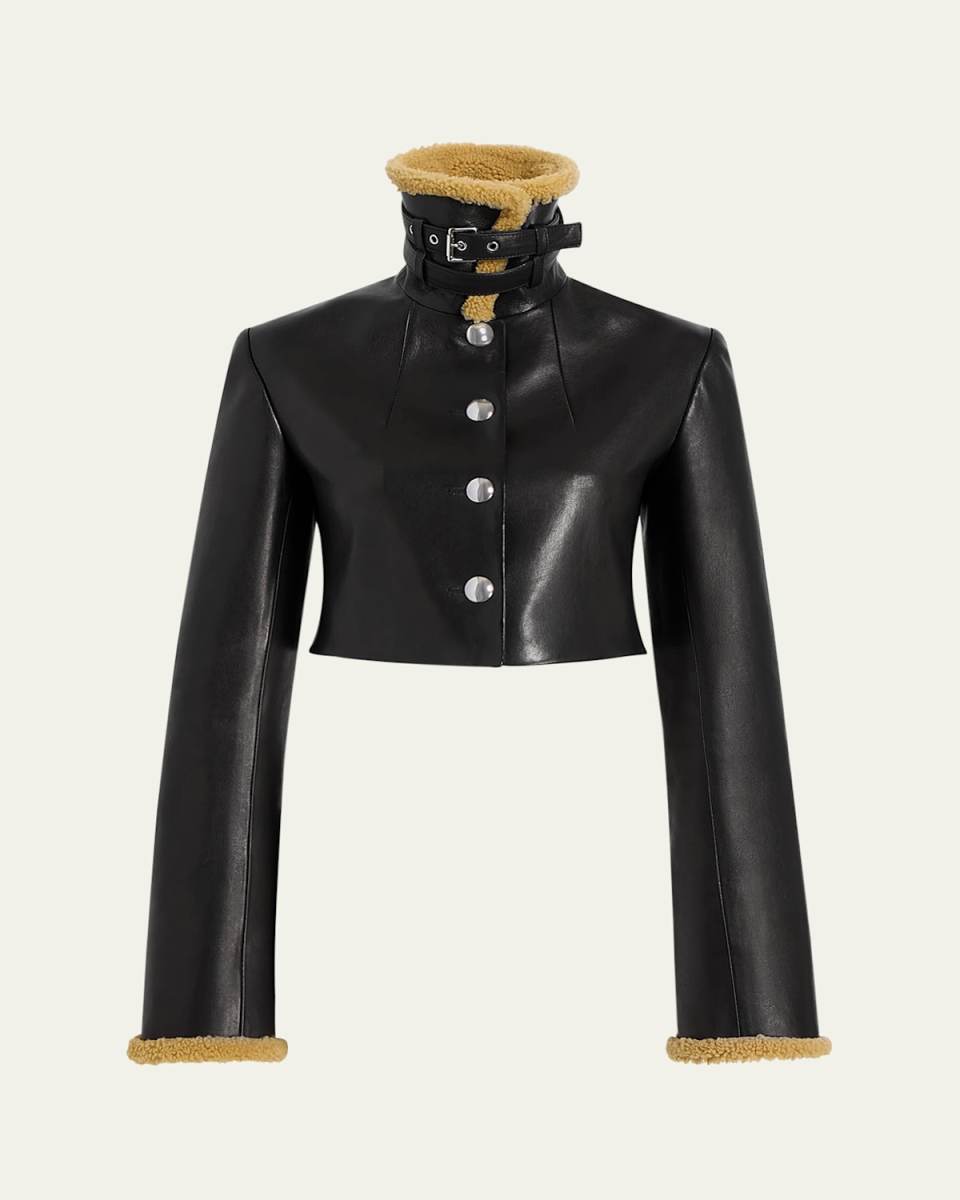 Jodie Shearling-Trim Cropped Leather Jacket